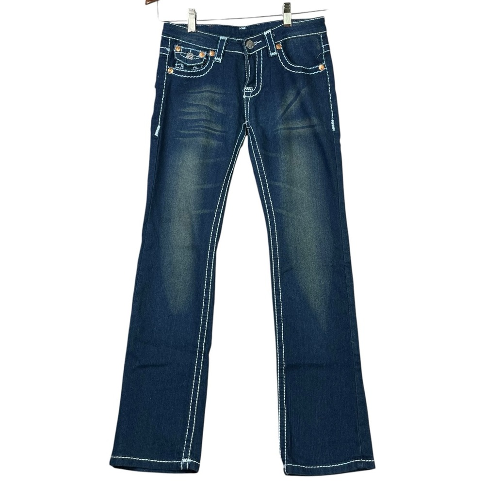 True Religion Joey Super T Jeans Womens 28 Low Rise Boot White Flap Pockets Y2K